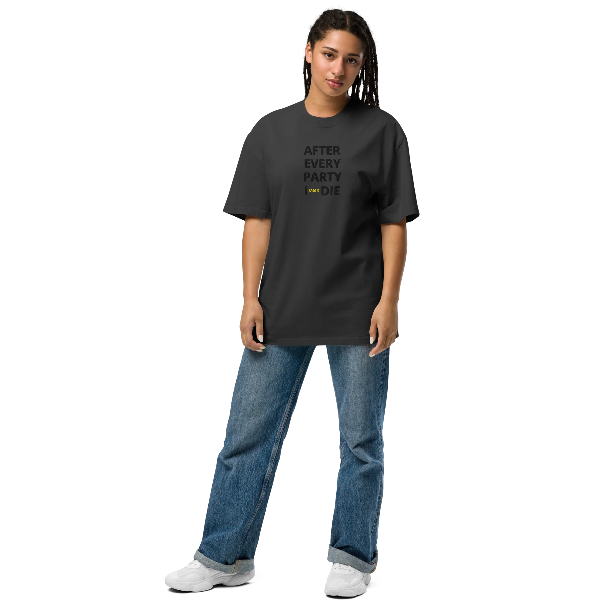 Oversized Faded T-Shirt - After Every Party I Die (Embroidered) - Image 2